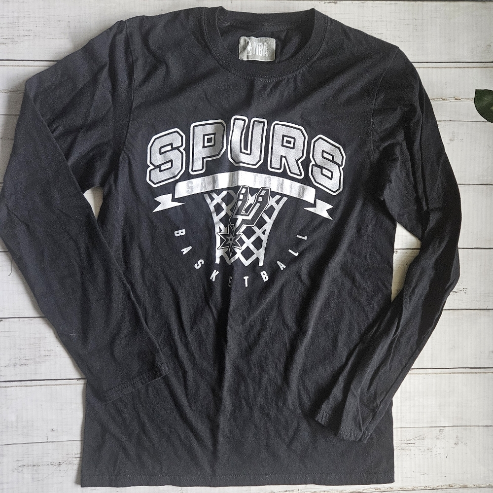 NBA San Antonio Spurs Mens Long Sleeve Basketball T-Shirt Black Graphic Tee S